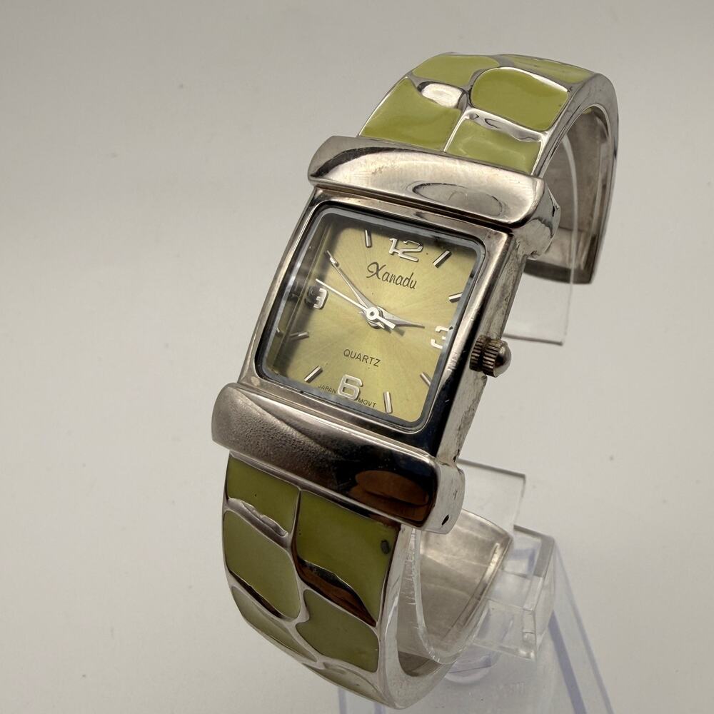 Stylish Vintage Xanadu Quartz Lime Green Enamel Cuff Watch - New Battery!